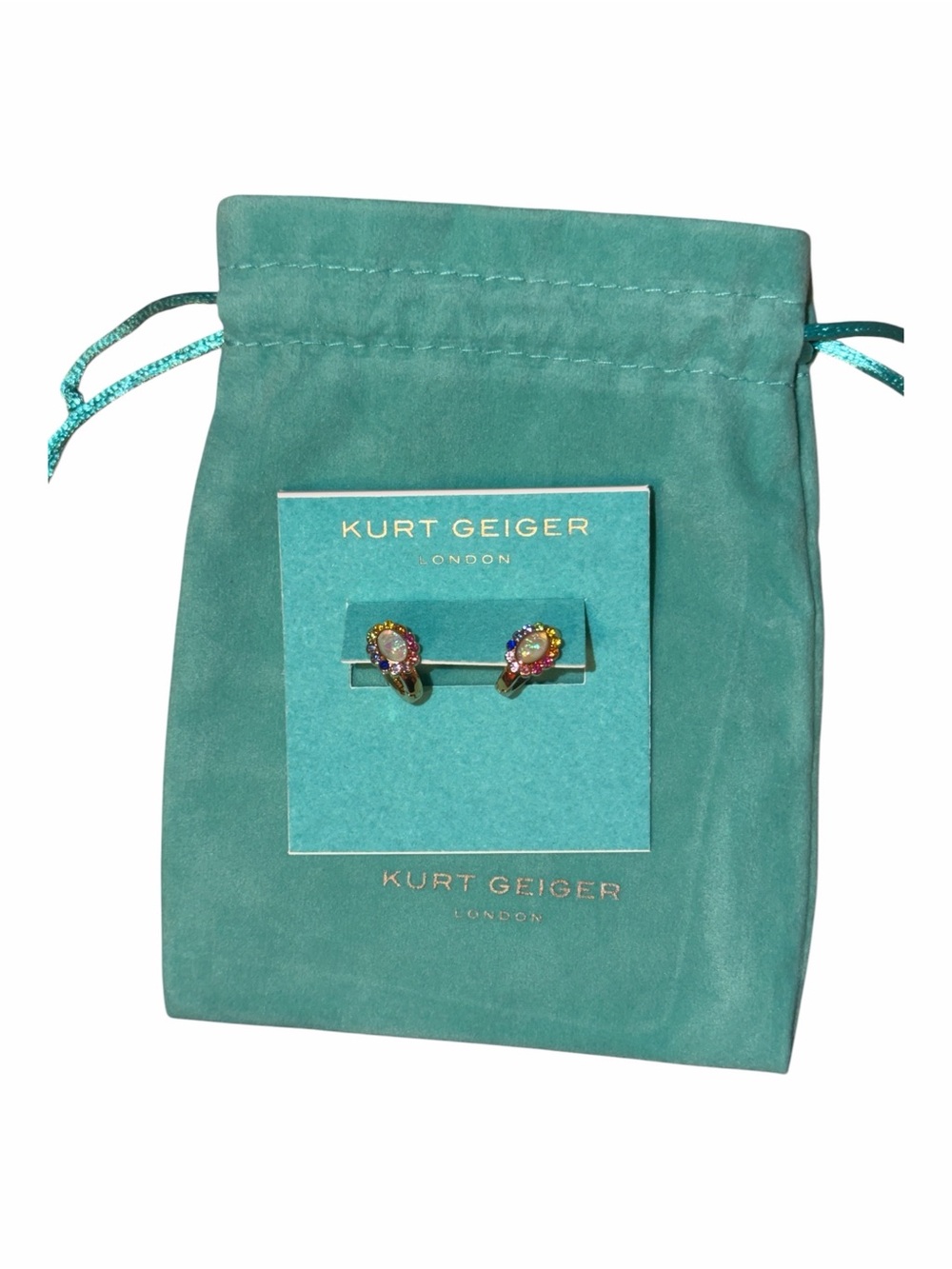 NWT Kurt Geiger London Rainbow Crystal Opal Huggie Hoop Earrings